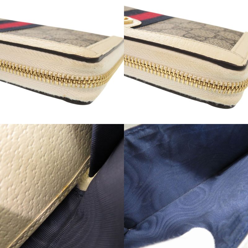Gucci Ophidia GG Zip Around Wallet Supreme Leather Beige White Round