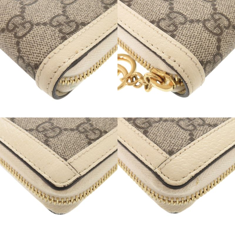 Gucci Ophidia GG Zip Around Wallet Supreme Leather Beige White Round