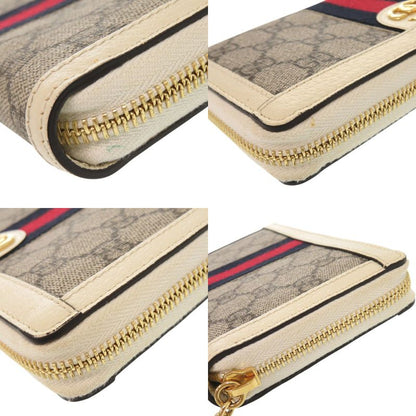 Gucci Ophidia GG Zip Around Wallet Supreme Leather Beige White Round