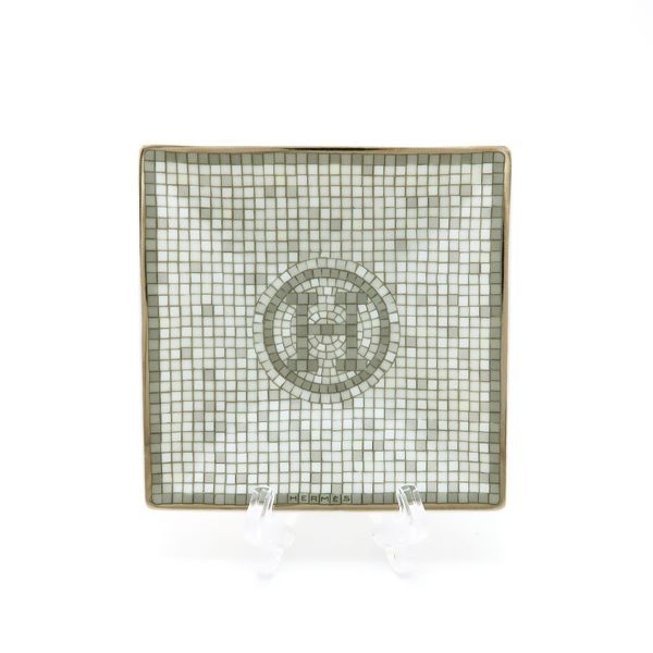 Hermes Petit Carre Mosaic 24 No1 Platinum Dish Porcelain Box Shipping Shoulder
