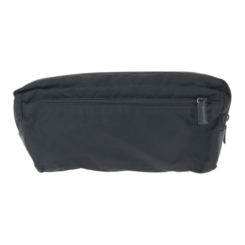Prada Tessuto Saffiano Black Silver Nylon Leather Clutch