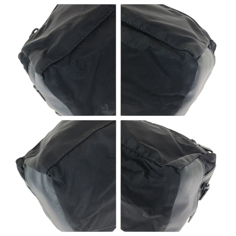 Prada Tessuto Saffiano Black Silver Nylon Leather Clutch