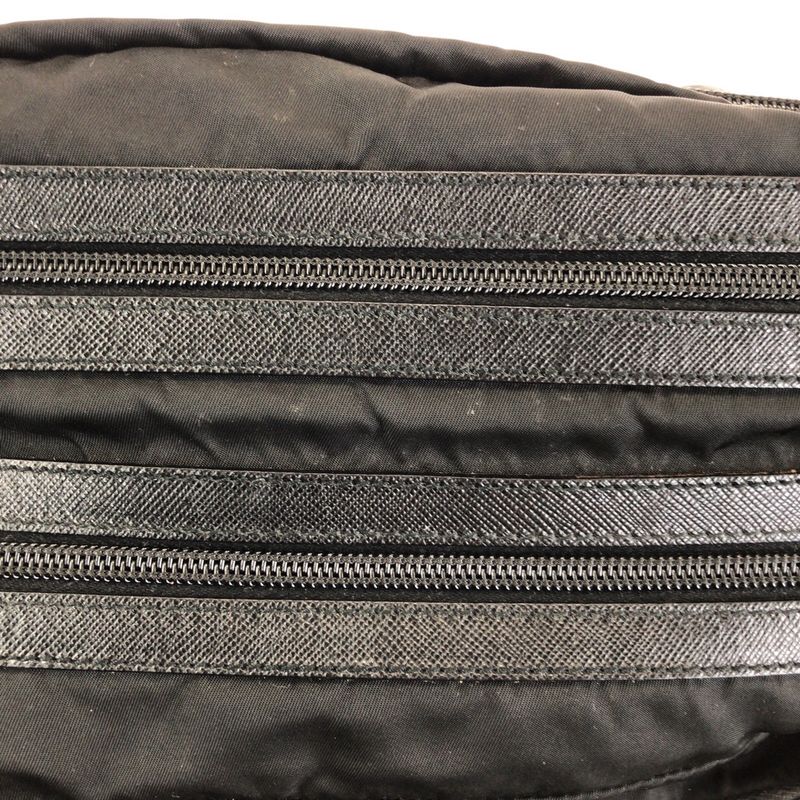 Prada Tessuto Saffiano Black Silver Nylon Leather Clutch