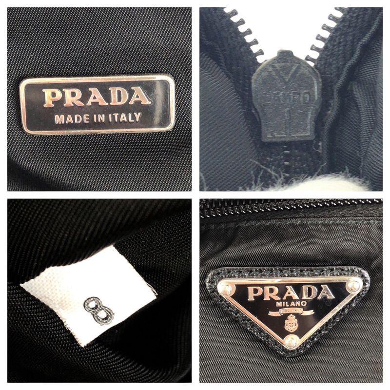 Prada Tessuto Saffiano Black Silver Nylon Leather Clutch
