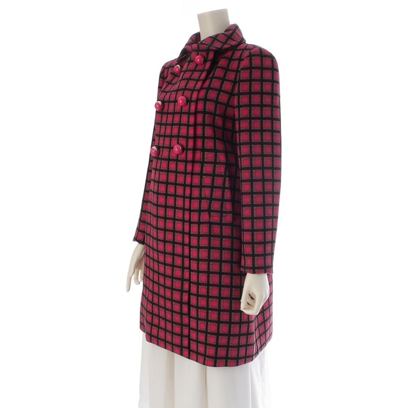 Prada Wool Logo Ball Button Plaid Coat Pink 44