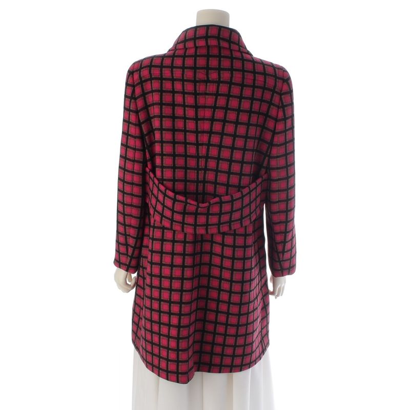 Prada Wool Logo Ball Button Plaid Coat Pink 44
