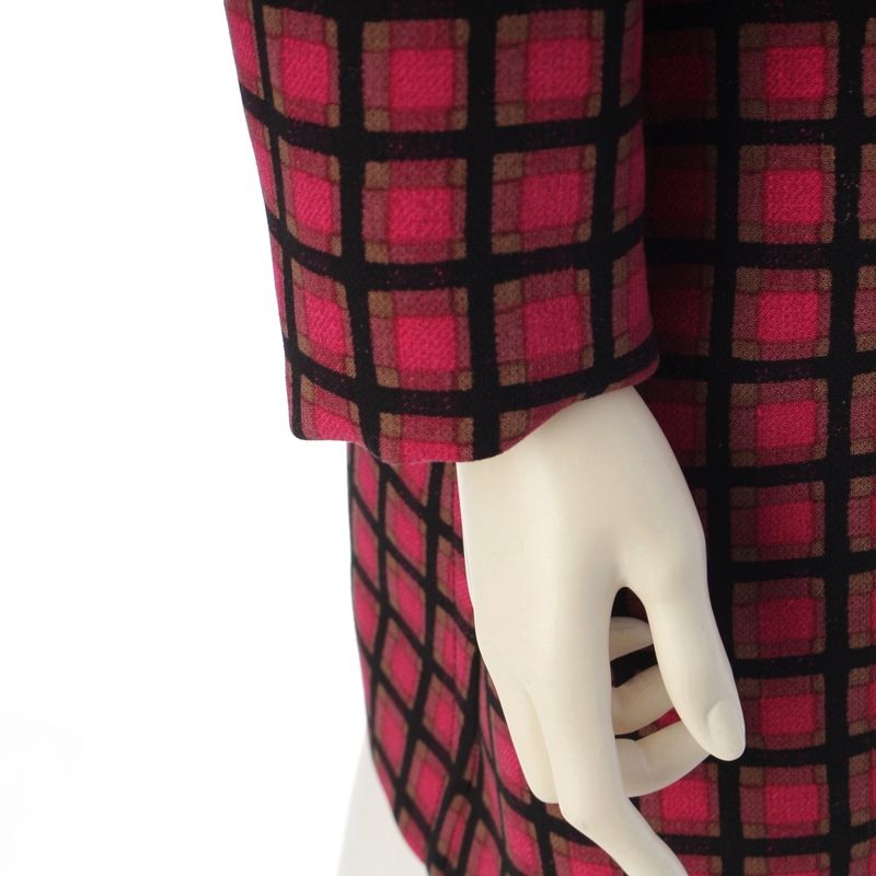 Prada Wool Logo Ball Button Plaid Coat Pink 44