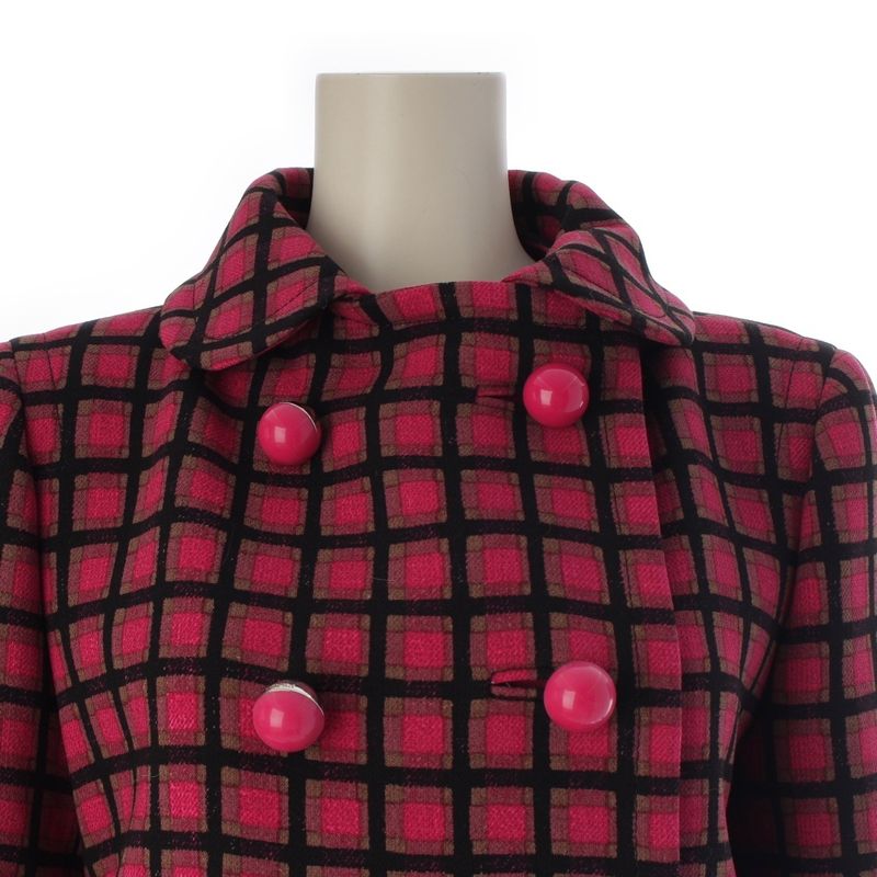 Prada Wool Logo Ball Button Plaid Coat Pink 44