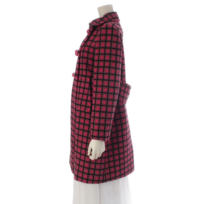 Prada Wool Logo Ball Button Plaid Coat Pink 44