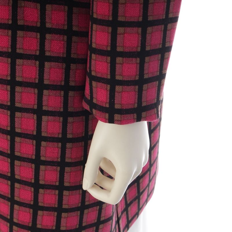 Prada Wool Logo Ball Button Plaid Coat Pink 44