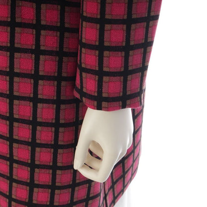 Prada Wool Logo Ball Button Plaid Coat Pink 44