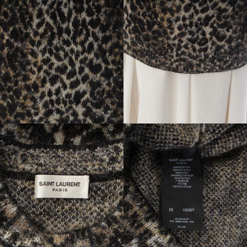 Saint Laurent Mohair Wool Nylon Leopard Print Knit Sweater Top