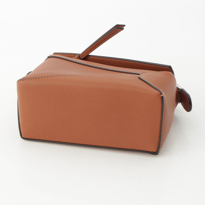 Loewe Puzzle Edge Mini Leather Anagram 2-Way Shoulder Handbag Brown Tan