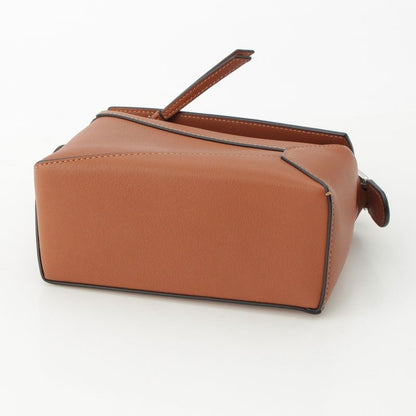 Loewe Puzzle Edge Mini Leather Anagram 2-Way Shoulder Handbag Brown Tan