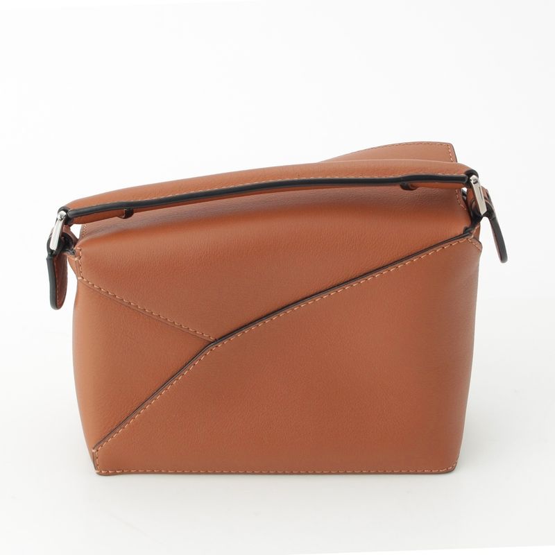 Loewe Puzzle Edge Mini Leather Anagram 2-Way Shoulder Handbag Brown Tan