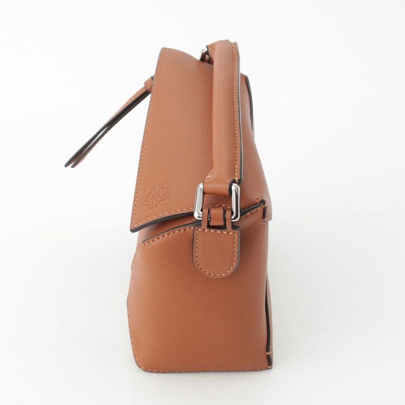 Loewe Puzzle Edge Mini Leather Anagram 2-Way Shoulder Handbag Brown Tan