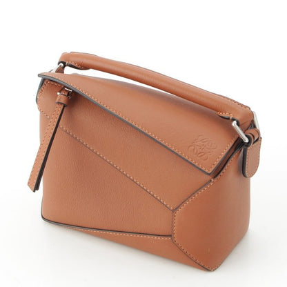 Loewe Puzzle Edge Mini Leather Anagram 2-Way Shoulder Handbag Brown Tan