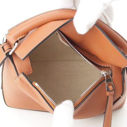 Loewe Puzzle Edge Mini Leather Anagram 2-Way Shoulder Handbag Brown Tan