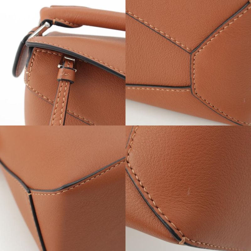 Loewe Puzzle Edge Mini Leather Anagram 2-Way Shoulder Handbag Brown Tan