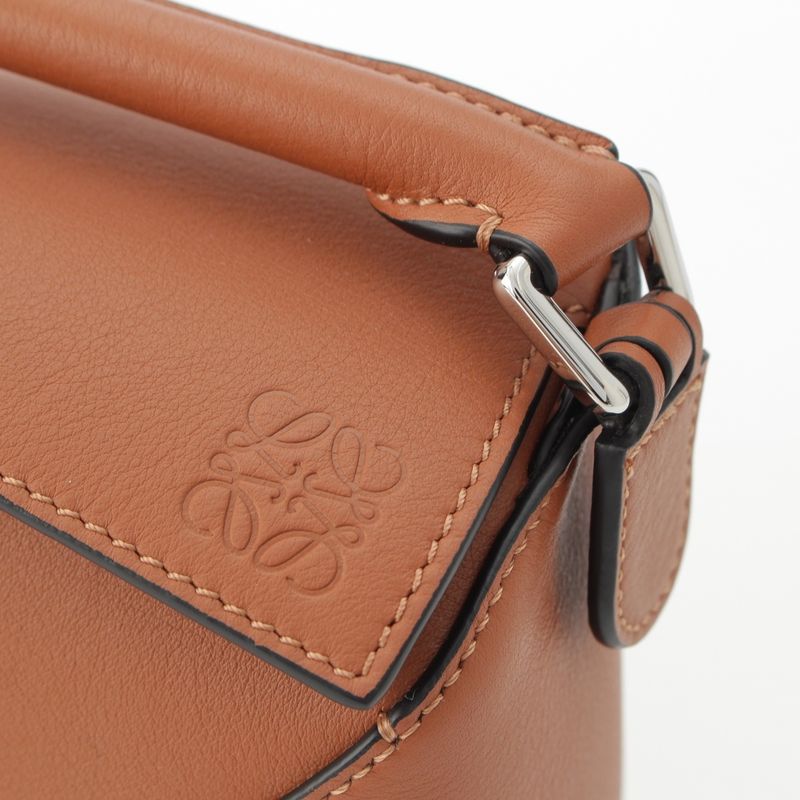 Loewe Puzzle Edge Mini Leather Anagram 2-Way Shoulder Handbag Brown Tan