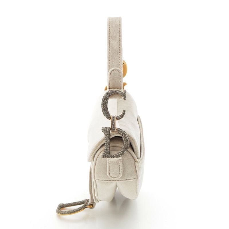 Dior Saddle Velour Rhinestone Shoulder Bag Gray