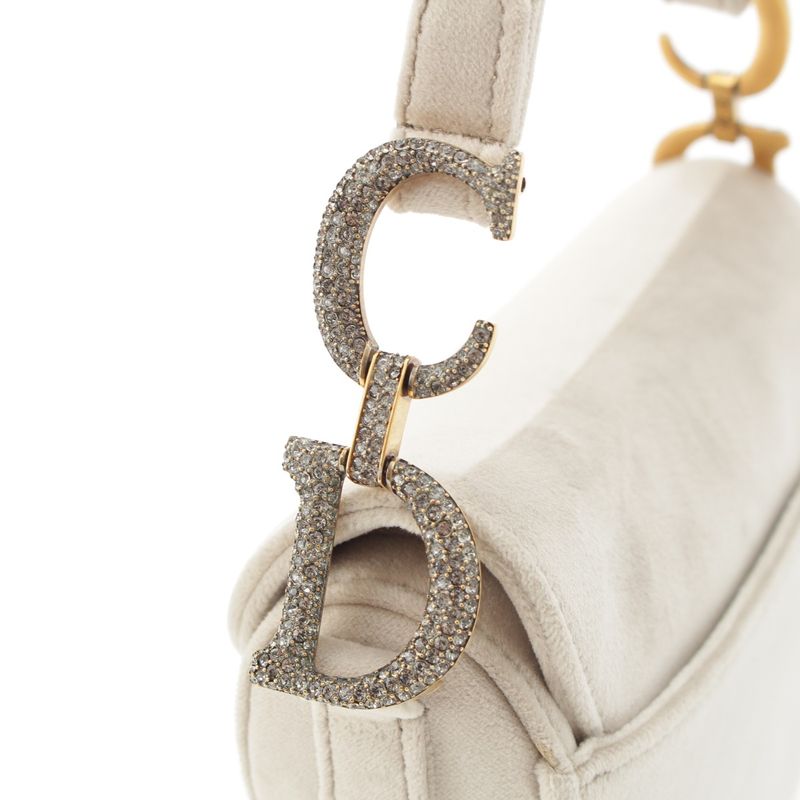 Dior Saddle Velour Rhinestone Shoulder Bag Gray