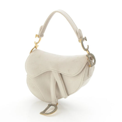 Dior Saddle Velour Rhinestone Shoulder Bag Gray