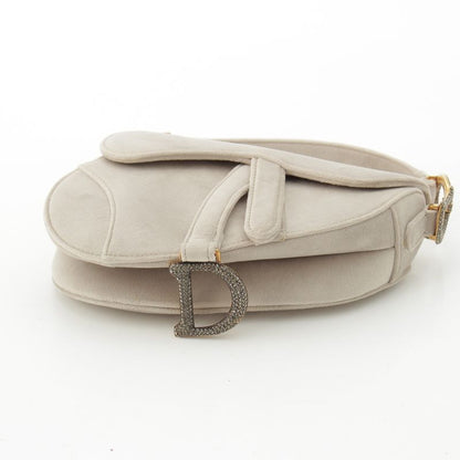 Dior Saddle Velour Rhinestone Shoulder Bag Gray