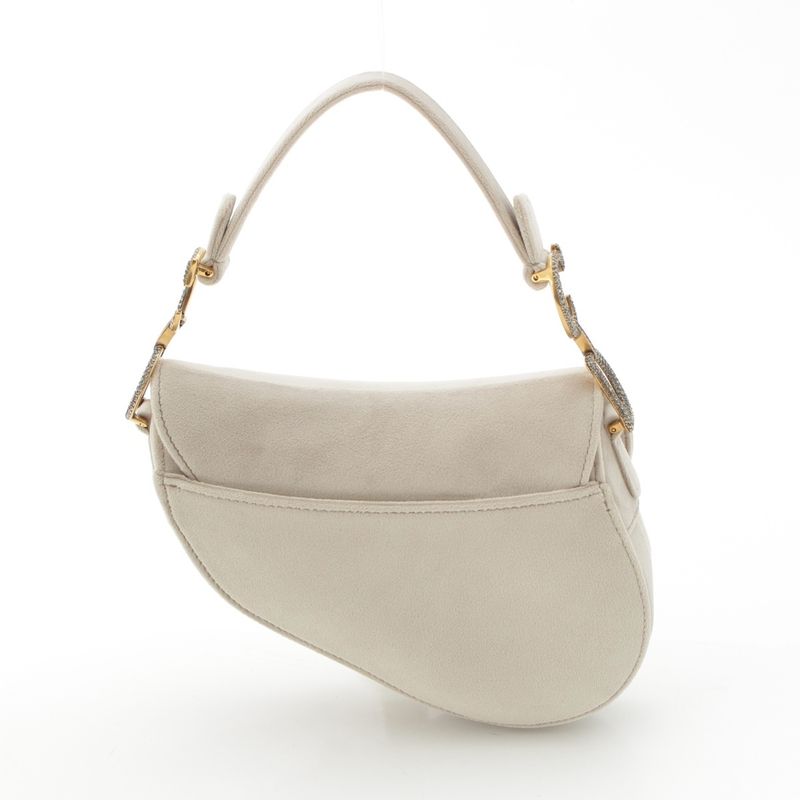 Dior Saddle Velour Rhinestone Shoulder Bag Gray