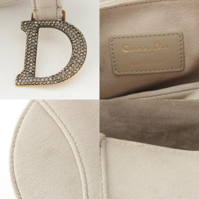 Dior Saddle Velour Rhinestone Shoulder Bag Gray