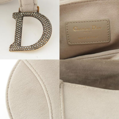 Dior Saddle Velour Rhinestone Shoulder Bag Gray