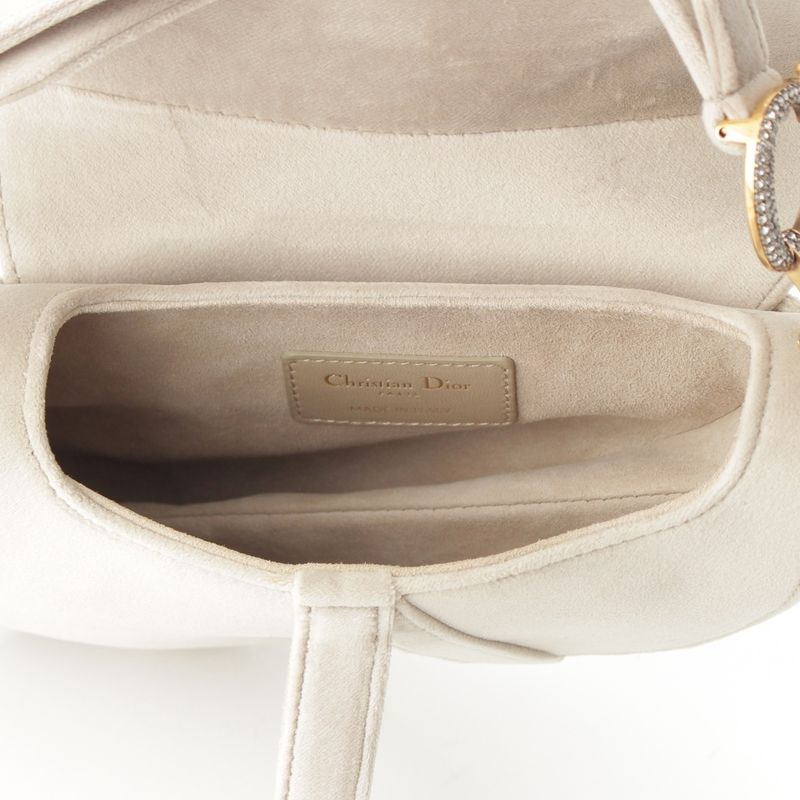 Dior Saddle Velour Rhinestone Shoulder Bag Gray