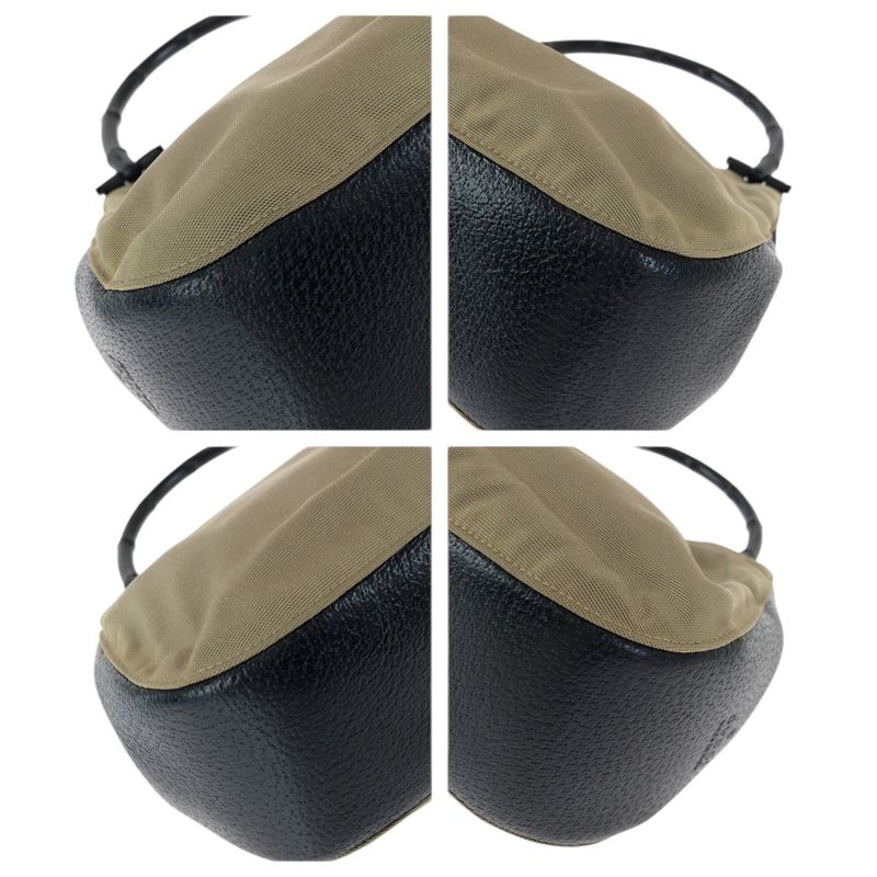 Gucci Bamboo Hobo Khaki Black Silver Nylon Leather 001 Handbag