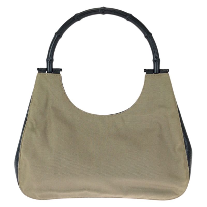 Gucci Bamboo Hobo Khaki Black Silver Nylon Leather 001 Handbag