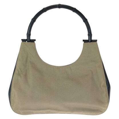 Gucci Bamboo Hobo Khaki Black Silver Nylon Leather 001 Handbag