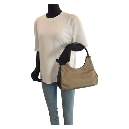 Gucci Bamboo Hobo Khaki Black Silver Nylon Leather 001 Handbag