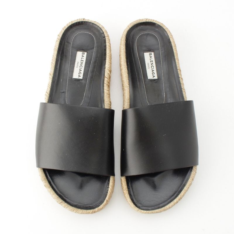 Balenciaga Leather Espadrille Sandals Black 38