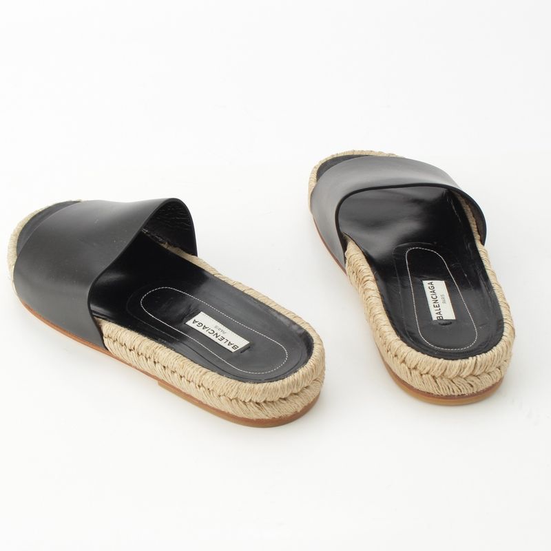 Balenciaga Leather Espadrille Sandals Black 38