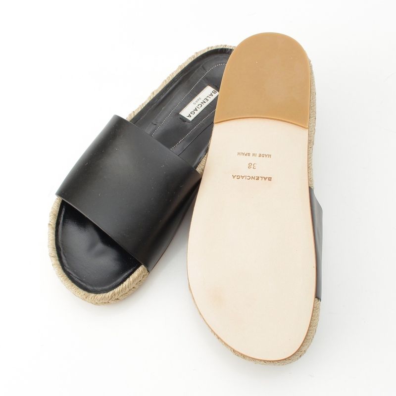 Balenciaga Leather Espadrille Sandals Black 38