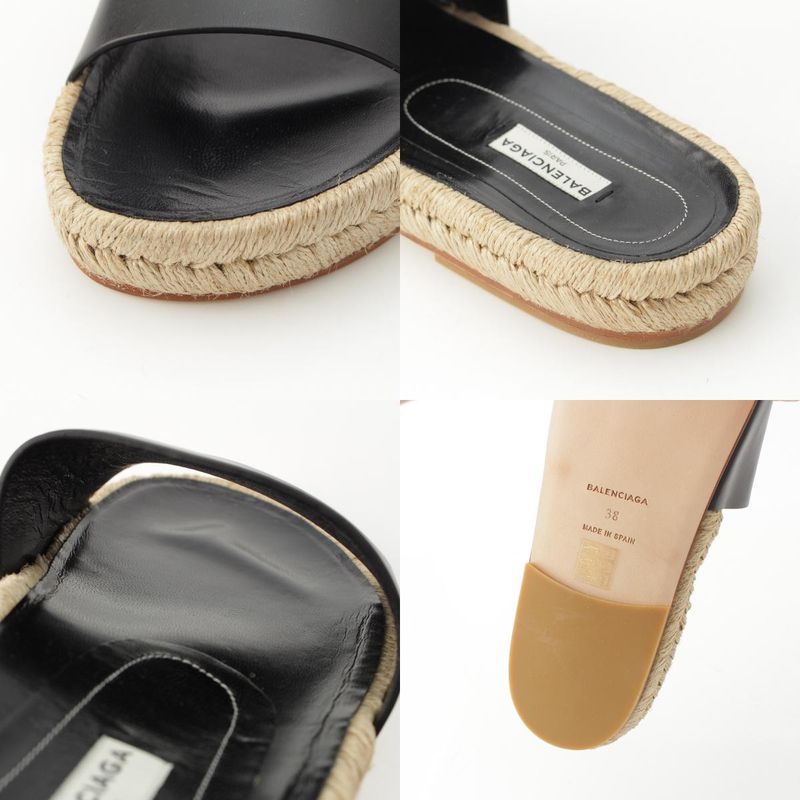 Balenciaga Leather Espadrille Sandals Black 38