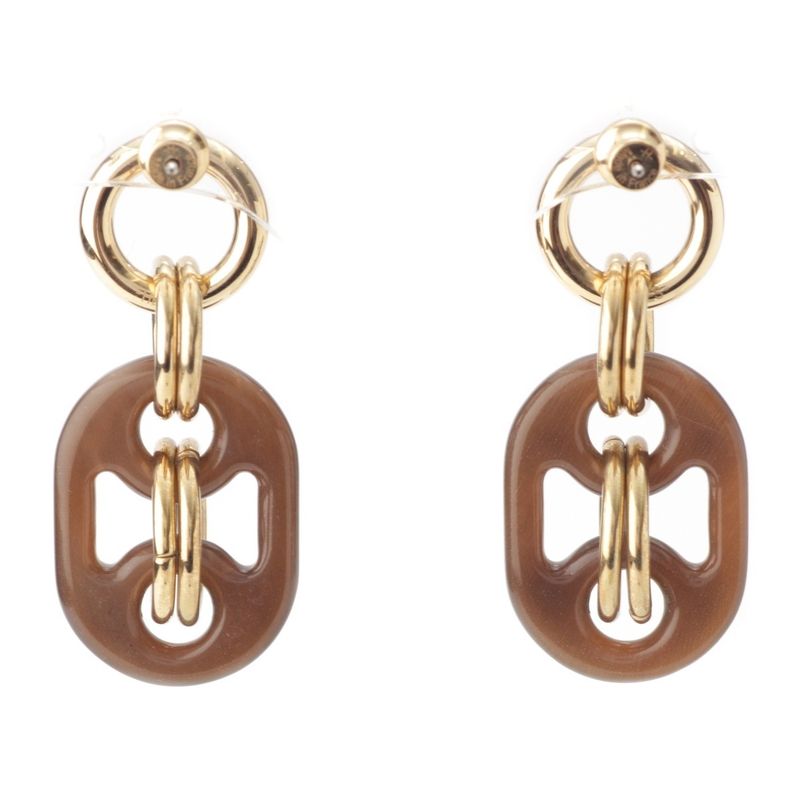 Hermes Buffalo Horn Eurydice PM Earrings Brown Gold