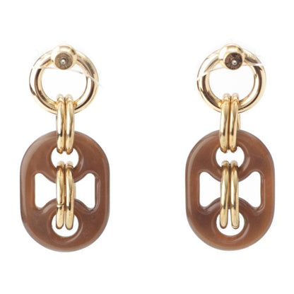 Hermes Buffalo Horn Eurydice PM Earrings Brown Gold