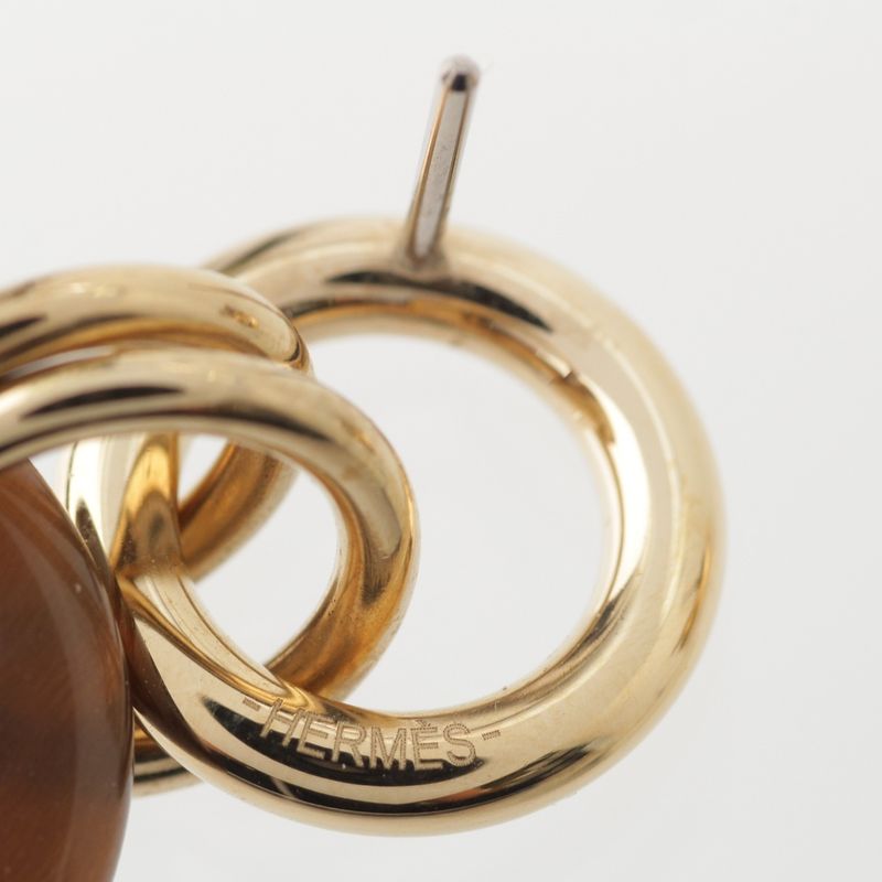 Hermes Buffalo Horn Eurydice PM Earrings Brown Gold
