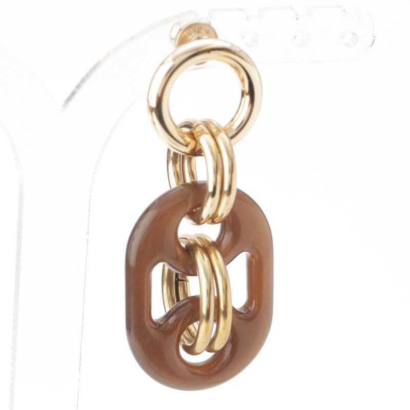 Hermes Buffalo Horn Eurydice PM Earrings Brown Gold