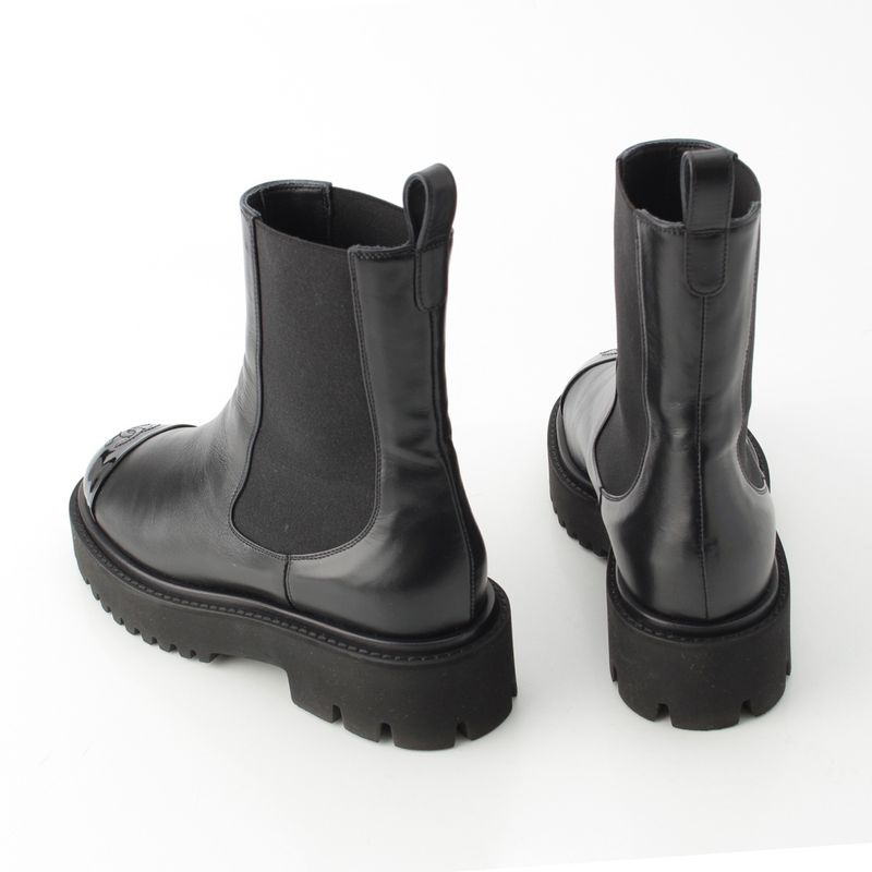 Chanel Leather Patent Side Gore Short Boots Chelsea CC Logo Black 37