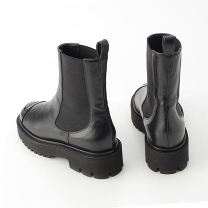 Chanel Leather Patent Side Gore Short Boots Chelsea CC Logo Black 37