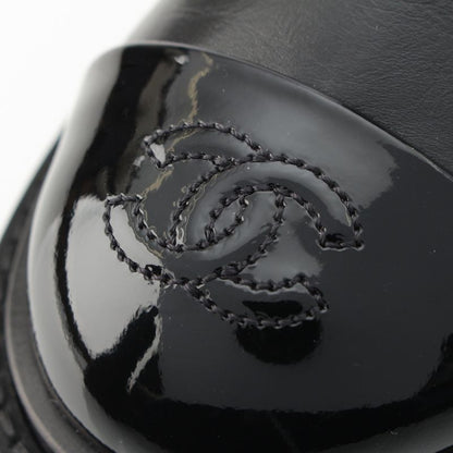 Chanel Leather Patent Side Gore Short Boots Chelsea CC Logo Black 37
