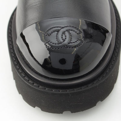 Chanel Leather Patent Side Gore Short Boots Chelsea CC Logo Black 37
