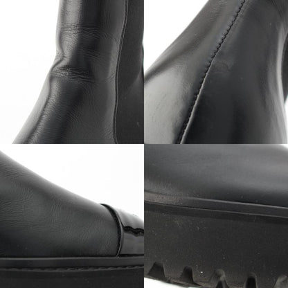 Chanel Leather Patent Side Gore Short Boots Chelsea CC Logo Black 37