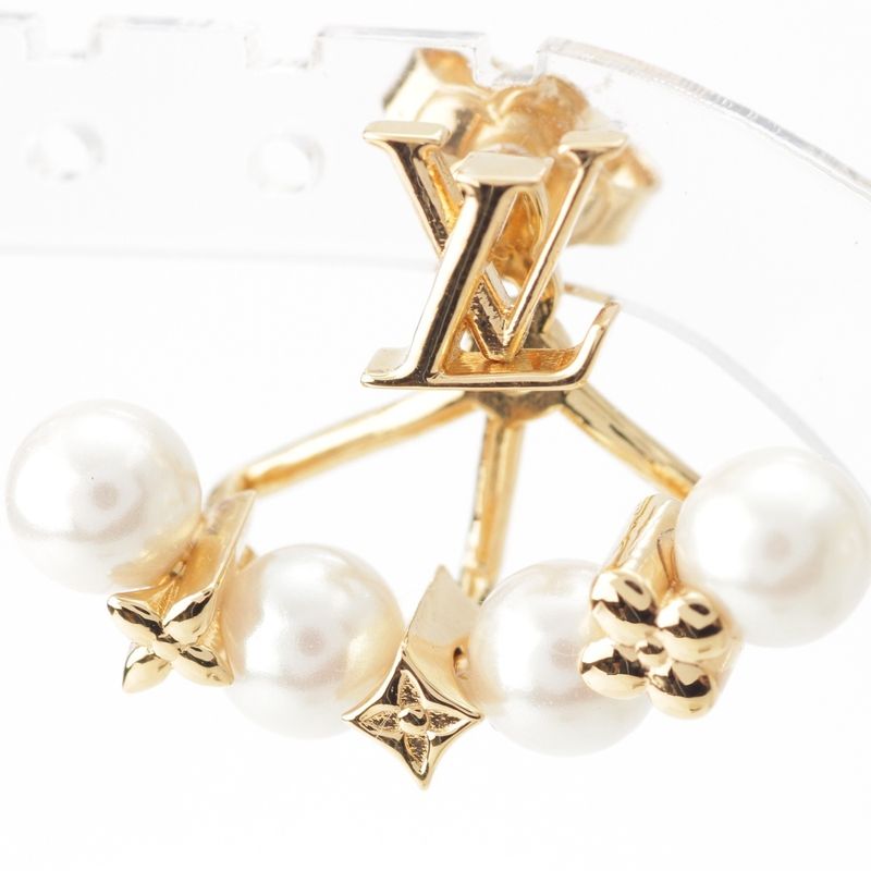 Louis Vuitton Mini Gram Pearl Earrings Gold